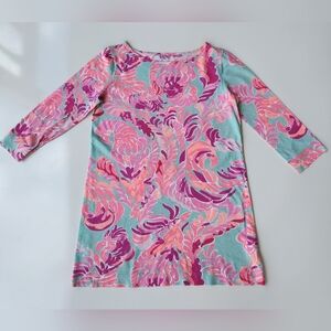 Lilly Pulitzer Aqua and Pink Love Birds Mini Sophie dress- Girls Lg.